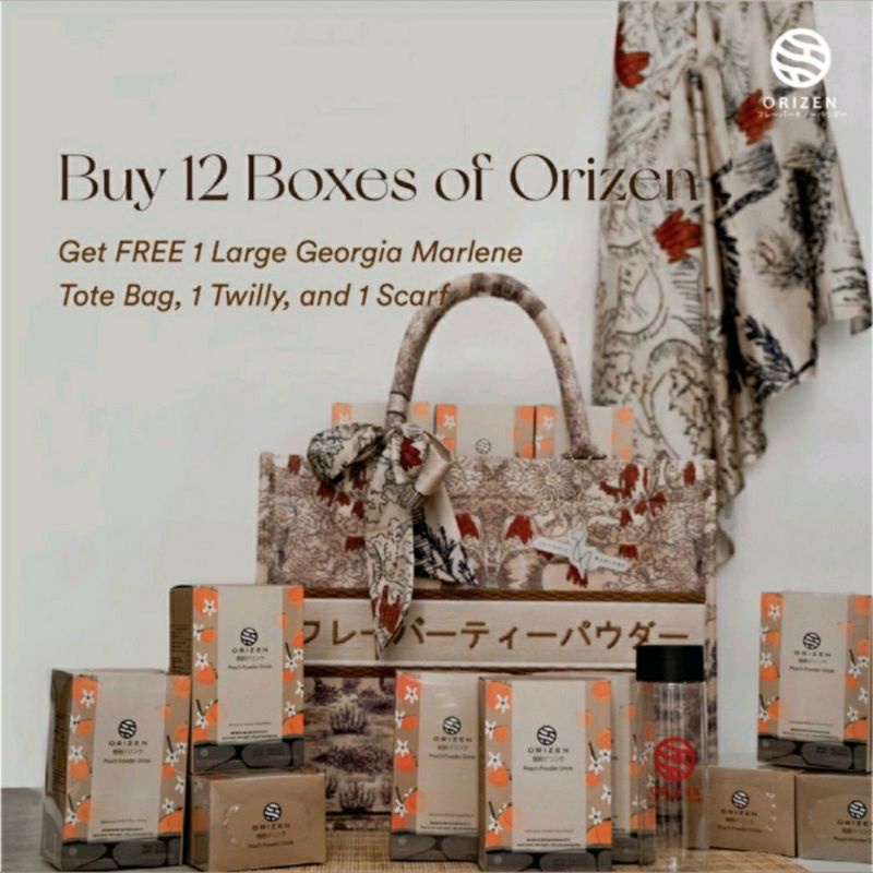 

buy 12 box orizen peach tea free large bag + scarf + twilly