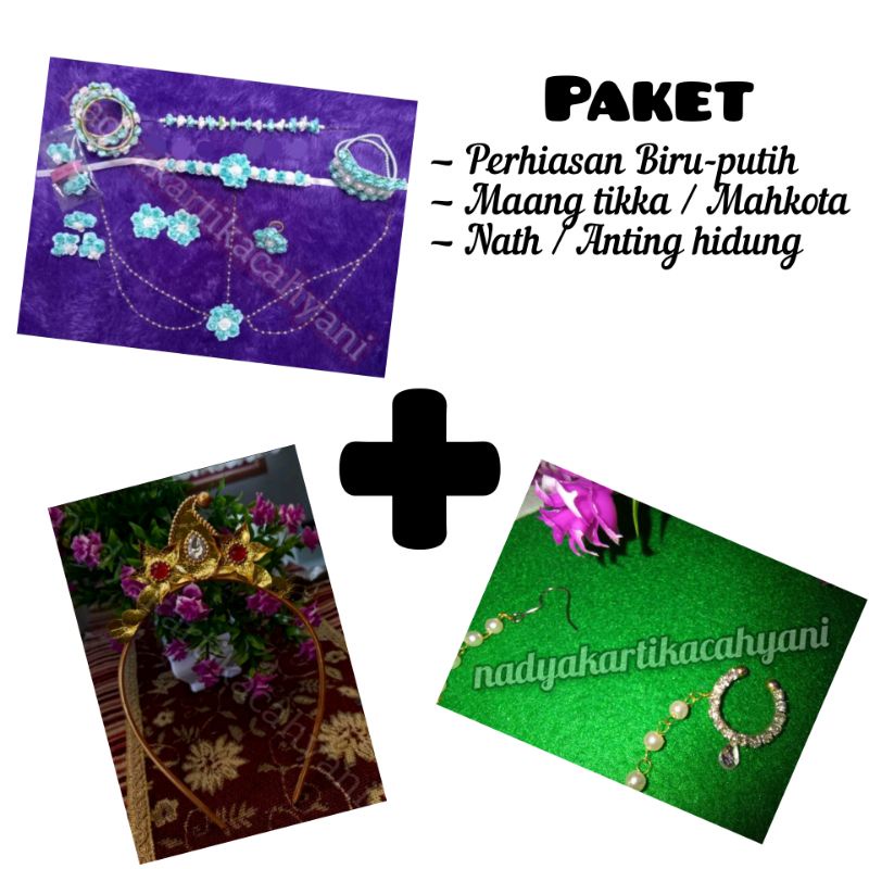 PERHIASAN SET BUNGA RADHA BIRU PUTIH || Perhiasan India Bunga || KUALITAS TERBAGUS❤