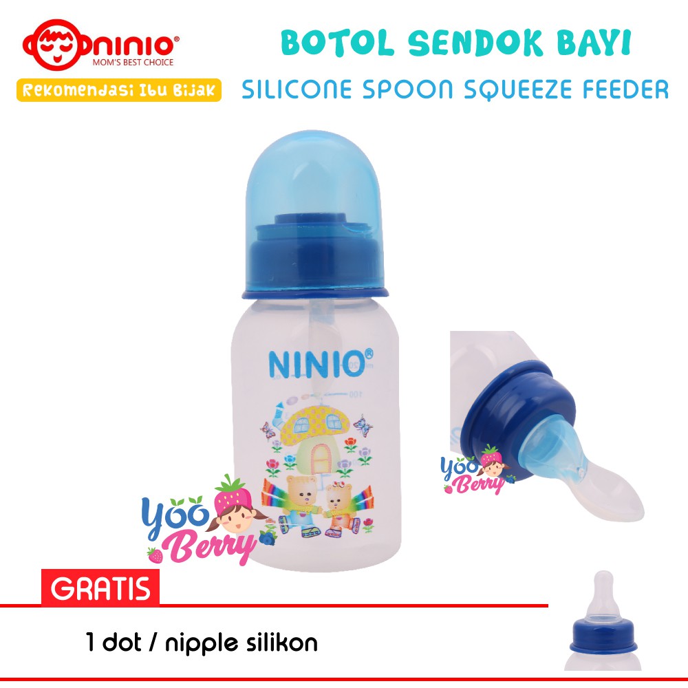 Ninio Botol Sendok &amp; Botol Susu Bayi 120 ml GRATIS Nipple Berry Mart