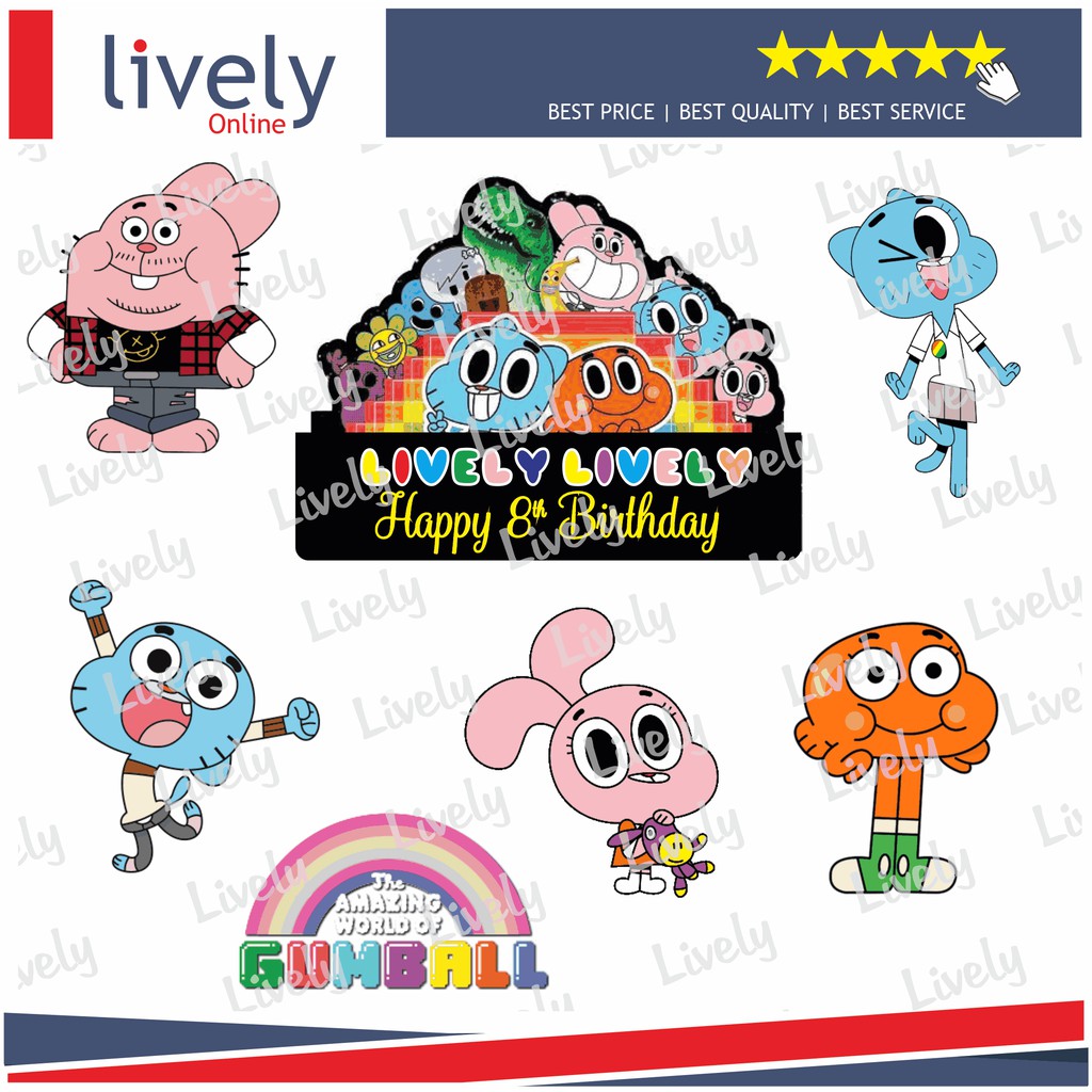 CUSTOM NAMA CAKE TOPPER KARAKTER GUMBALL 01 HIASAN KUE ULANG TAHUN HAPPY BIRTHDAY