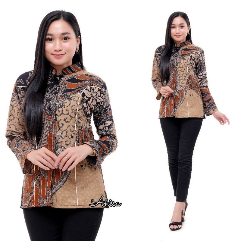 tey-17 Batik wanita ASJ SA HRB026 Kenongo Kemeja Tosca Pendek-Blus anisa 3