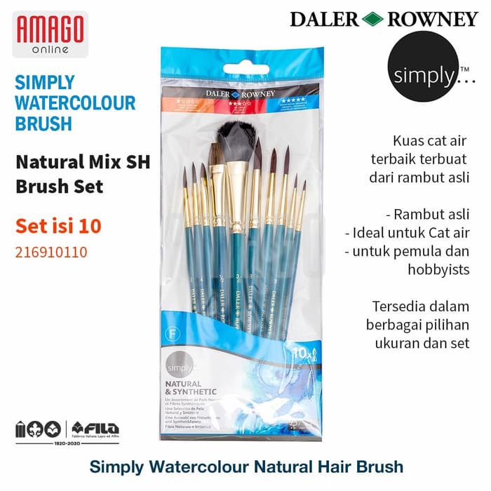 

DALER-ROWNEY Simply Watercolour Natural Sh Brush Set 10 pcs - 216910110 - Kuas Cat Air