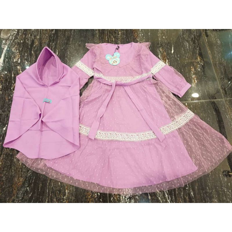 NEW SET GAMIS TUTU TILE POLKADOT RENDA SUPREME SIZE 2-3y