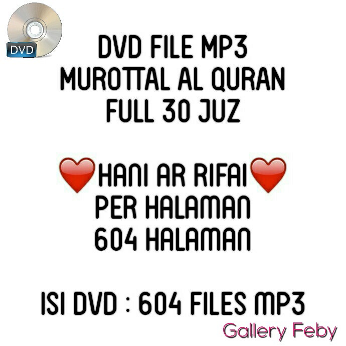 DVD MUROTTAL AL-QURAN MP3 HANI AR RIFAI PER HALAMAN 30 JUZ MUROTAL CD