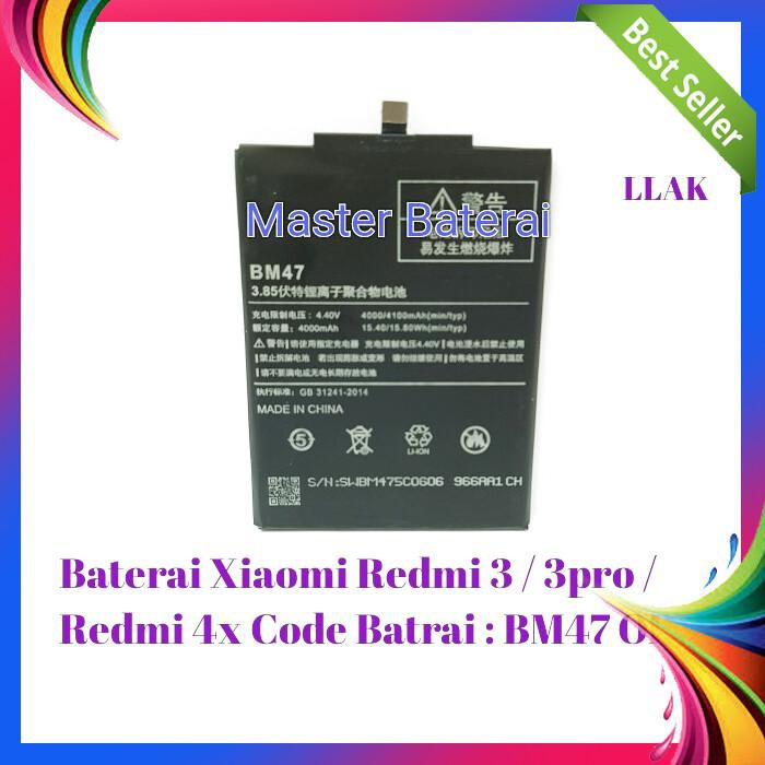 BATERAI XIAOMI REDMI 4X REDMI4X REDMI 3 CODE : BM 47 BM47 ORI