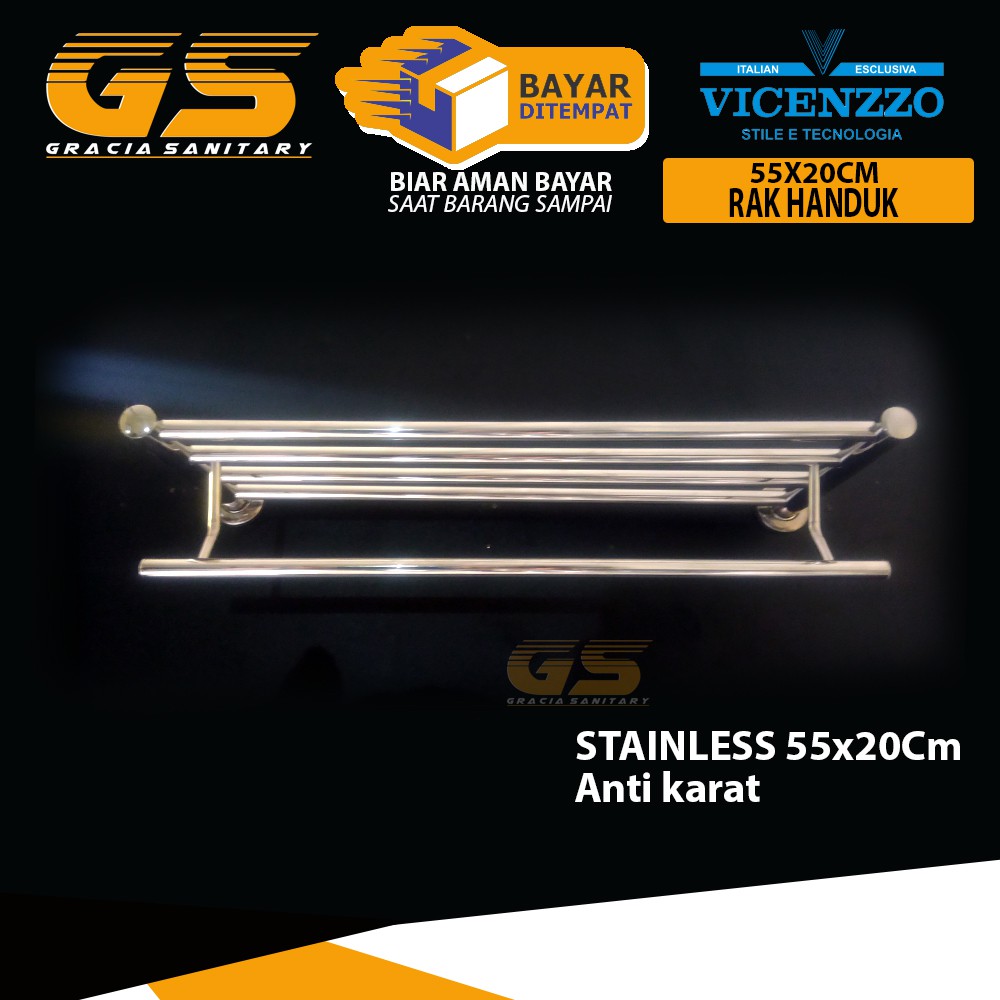 Rak Handuk 5 Susun Stainless 55x20Cm Gantungan Handuk Vicenzzo SM0437