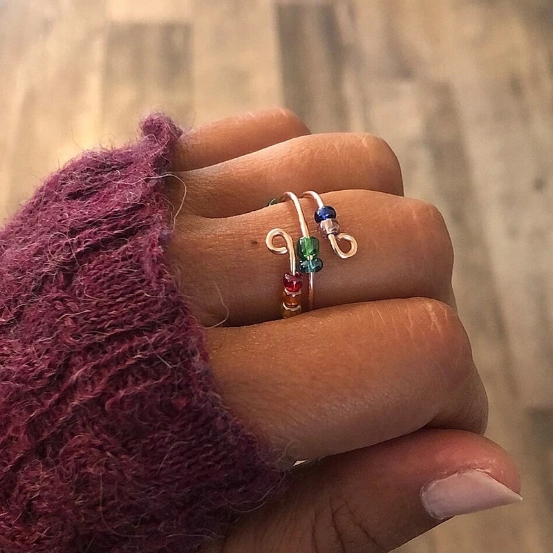 Cincin Jari Manik-Manik Pelangi Anti Stress Dapat Disesuaikan Untuk Pria Dan Wanita
