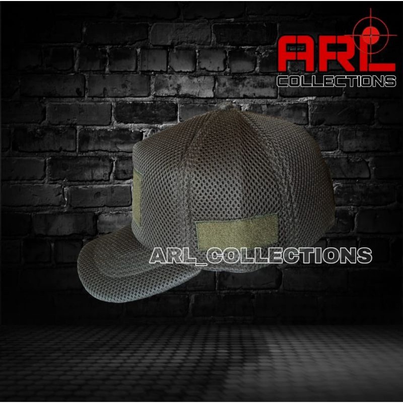 topi jala double mes hijau army / topi jaring velcro tactical