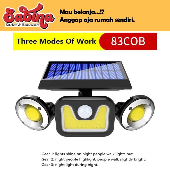 Lampu Dinding Taman Jalan Outdoor Solar Panel Sensor Gerak 83COB LED