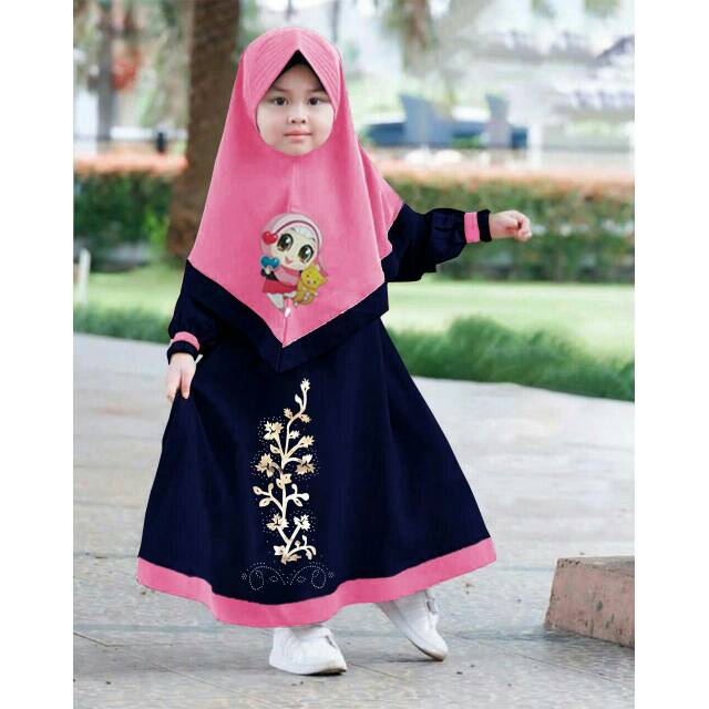 Alira gamis led n bunga emas