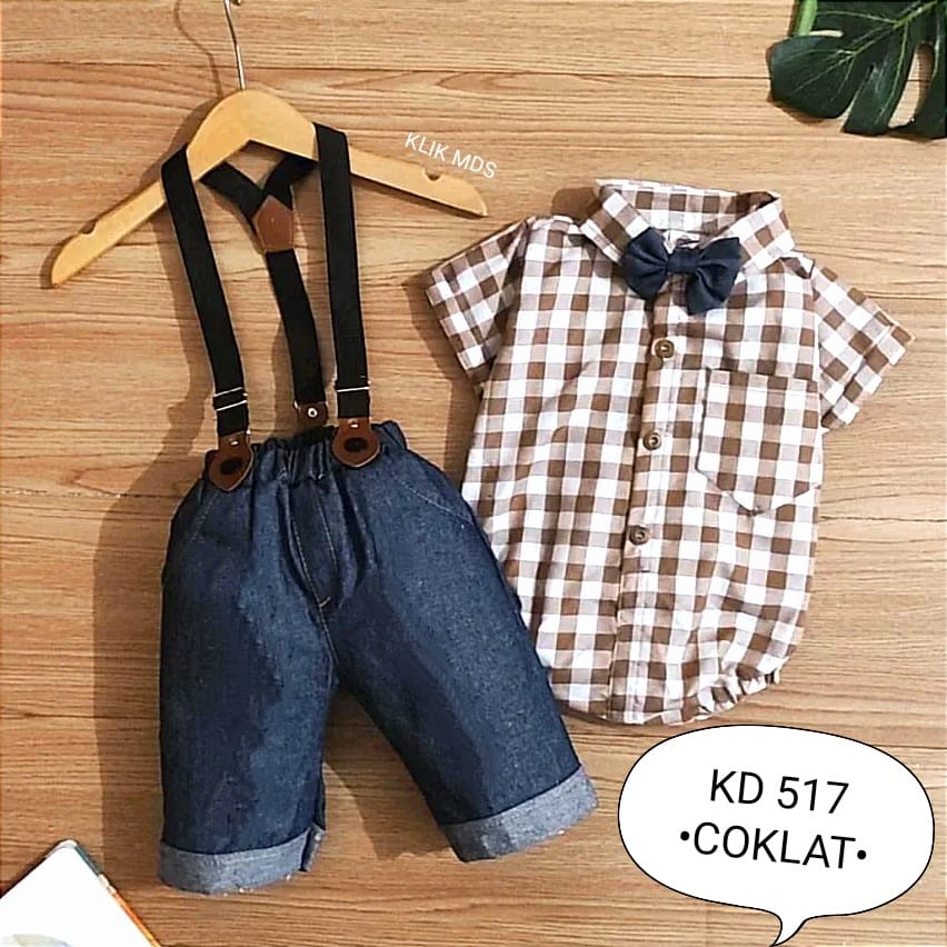 Klik Mds Jumper Anak Bayi Laki-laki Kemeja KD 402 Free Dasi Kupu 1 Ukuran Usia 0-6 Bulan