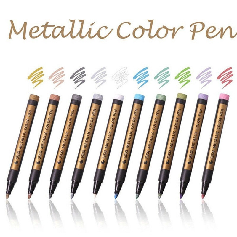 Marker Pens Metallic Sheen Glitter Calligraphy Arts DIY Album Marking Highlighting Brush Tips