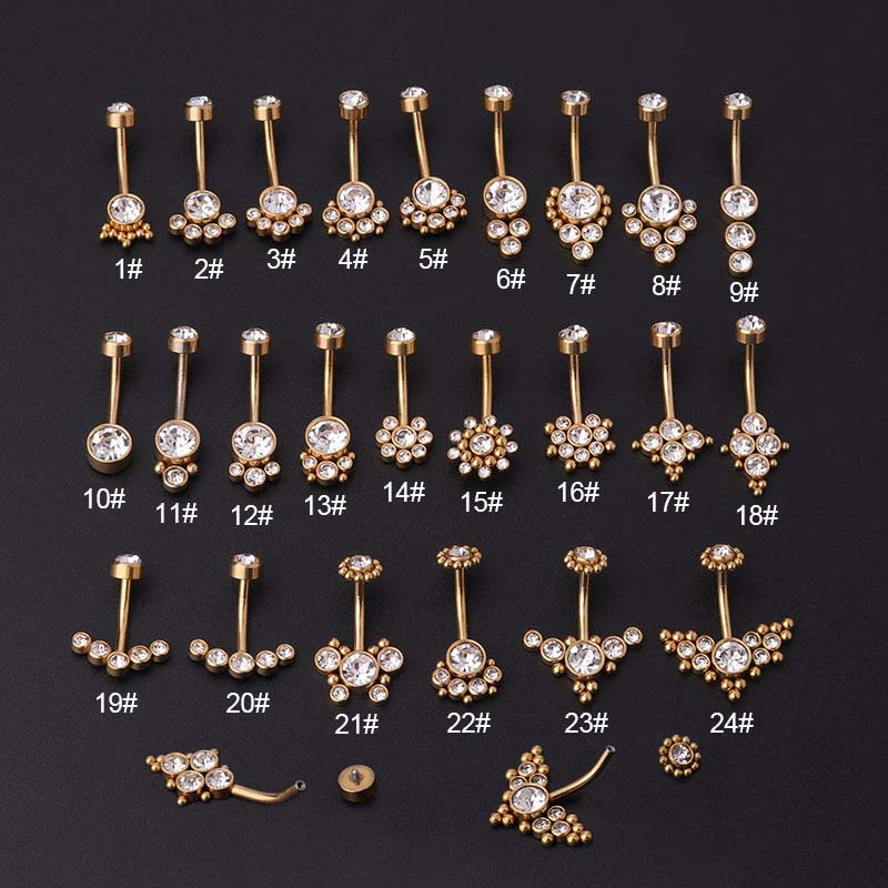 1 Piece 14Gauge Curved Barbell Belly Button Ring Navel Piercing Stainless Steel with Rhinestone