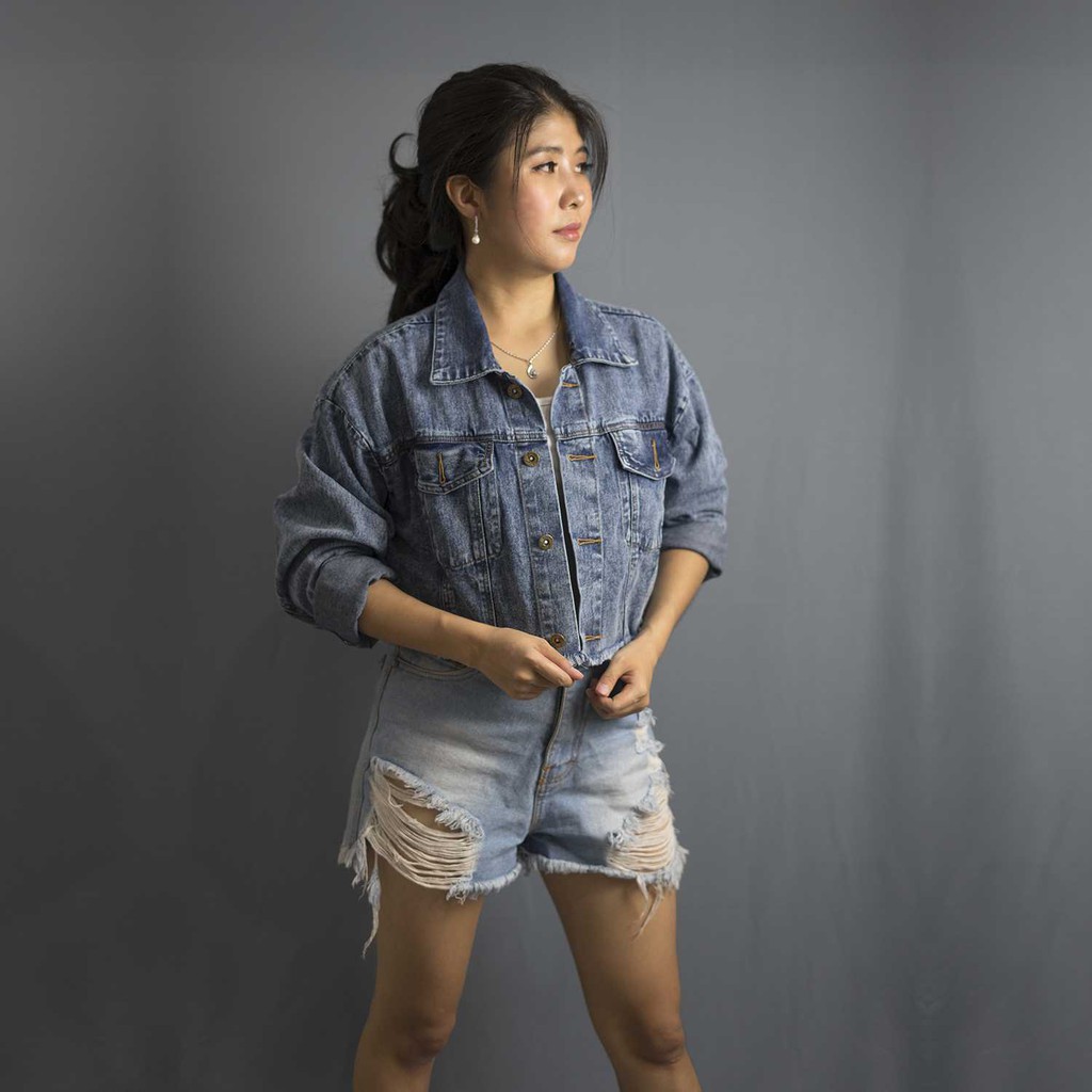 Jaket Denim Jeans cropped sobek gaya Korea Terbaru jaket denim terbaru jaket cewe jaket denim wanita