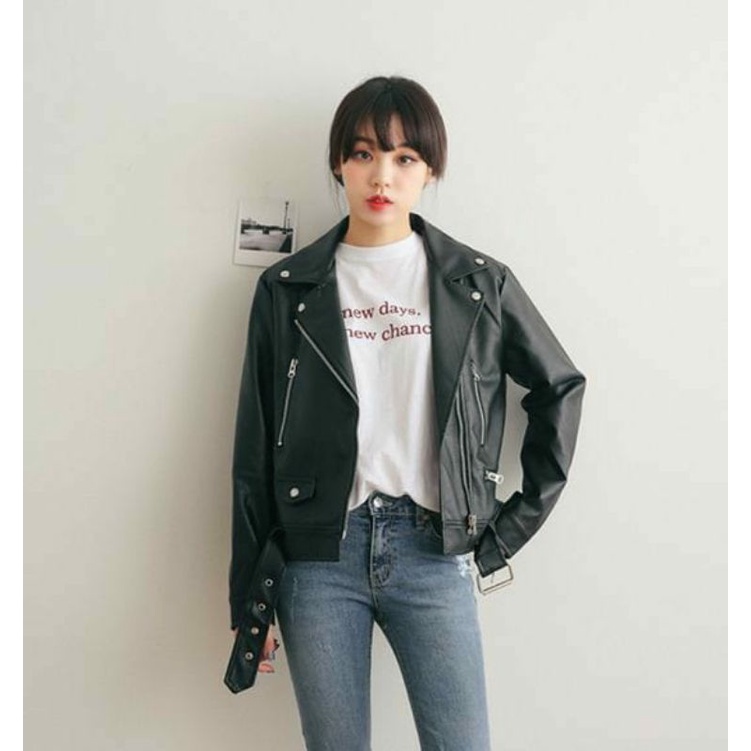 Jaket Kulit Wanita Ramones Changcuters Korea Blazer Style