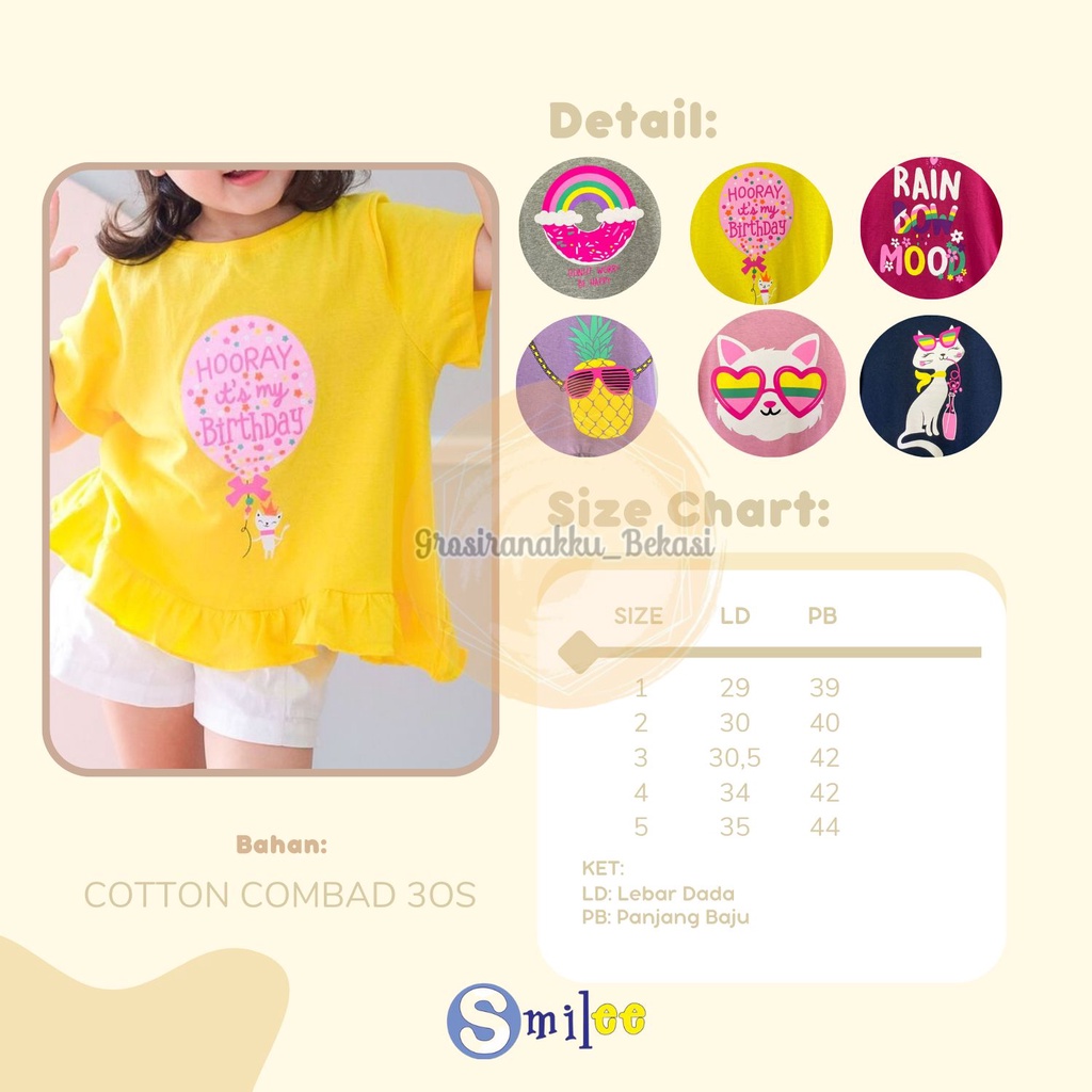 Tunik Anak Smilee Susan Mix Warna 1-5  tahun