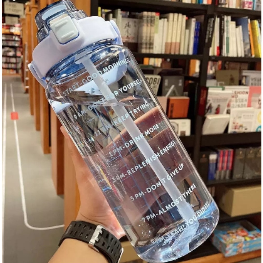 Botol Air Minum Motivasi Transparan Bening 2 Liter - Water Drink Motivation Viral+Sticker-Botol Minum Motivasi Penanda Waktu Viral Ukuran 2 Liter Bening Transparan