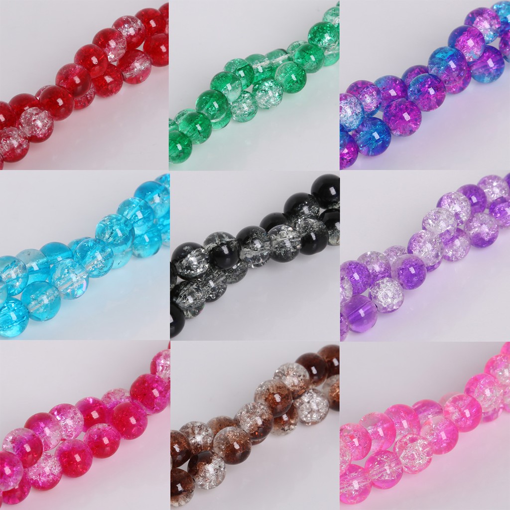 8 mm Double Colored Round Cracked Glass Beads Quartz Crystal Loose Spacer Beads For DIY Jewelry Making