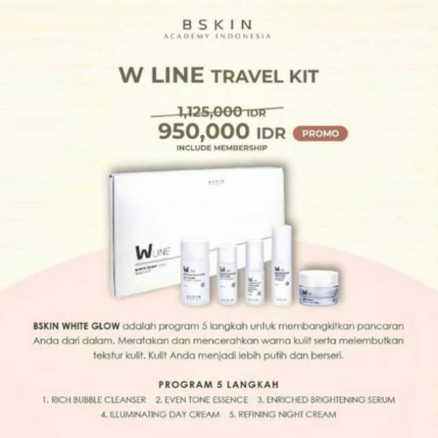 Paket Skincare W Line White Glow Bskin Travel Kit untuk wajah cerah bersinar