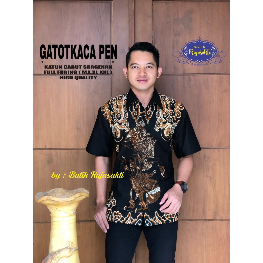 GATOTKOCO PEN Atasan Baju Kemeja Batik Pria Lengan Pendek PREMIUM LAPIS FURING RAJASAKTI