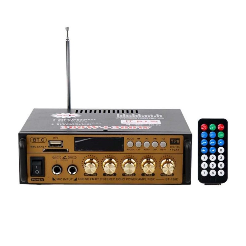 (Model Terbaru)Power Amplifier Wireless Bluetooth Kerndy  BT-198E 300W+300W-Amplifier Karaoke Bluetooth BT-198E