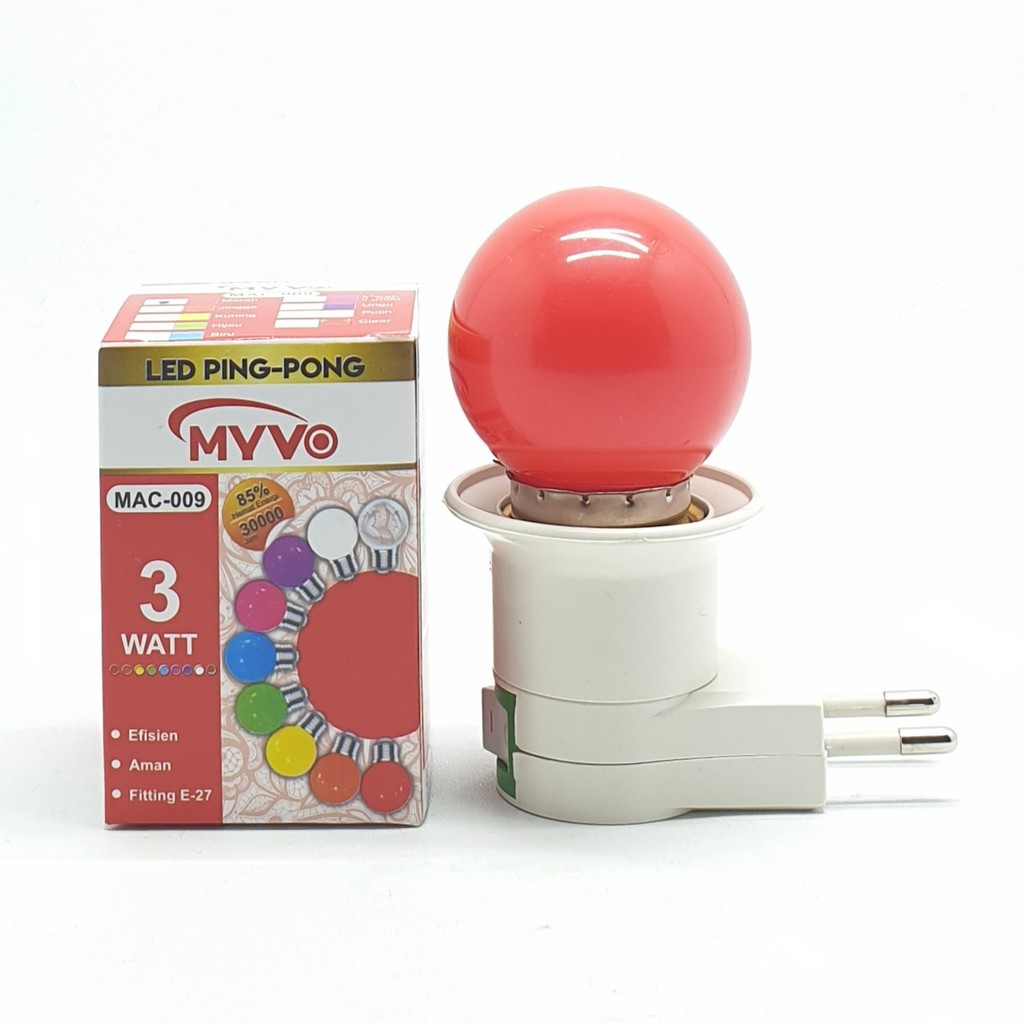 Myvo Merah Lampu Led Ping Pong 3W E27 Warna Merah + Linux Fiting Colok Switch / LAMPU TIDUR