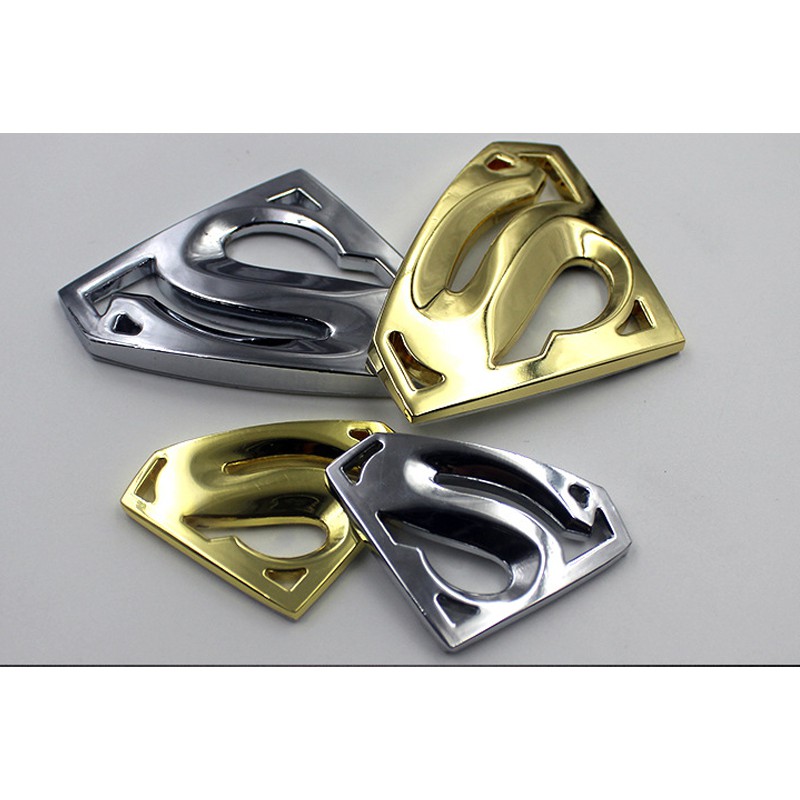 Stiker Emblem / Badge Motif Simbol Superman 3D Bahan Metal Chrome untuk Mobil / Truk