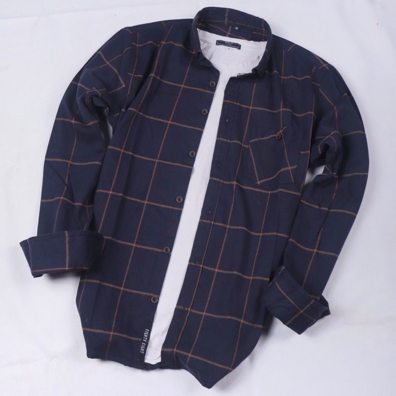 KEMEJA FLANEL LENGAN PANJANG BRILL EIGHTY EIGHT MOTIF KOTAK KOTAK BIRU DONGKER KEMEJA PRIA PREMIUM