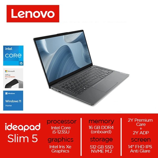 LENOVO IDEAPAD SLIM 5i - i5-1235U - 16GB - 512GB SSD - IRIS XE - BACKLIT KB - 14&quot;FHD IPS - W11 - OHS