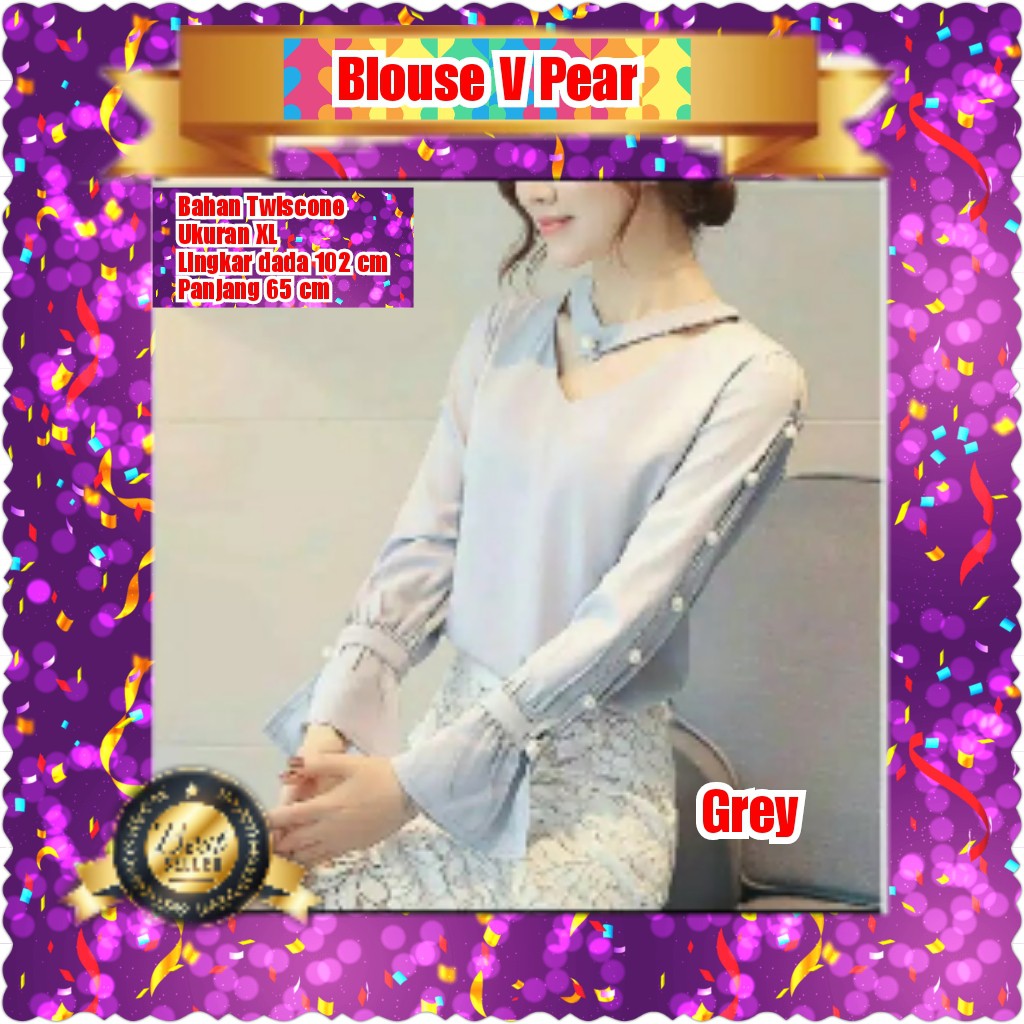 BLOUSE V PEAR BLACK / TERMURAH