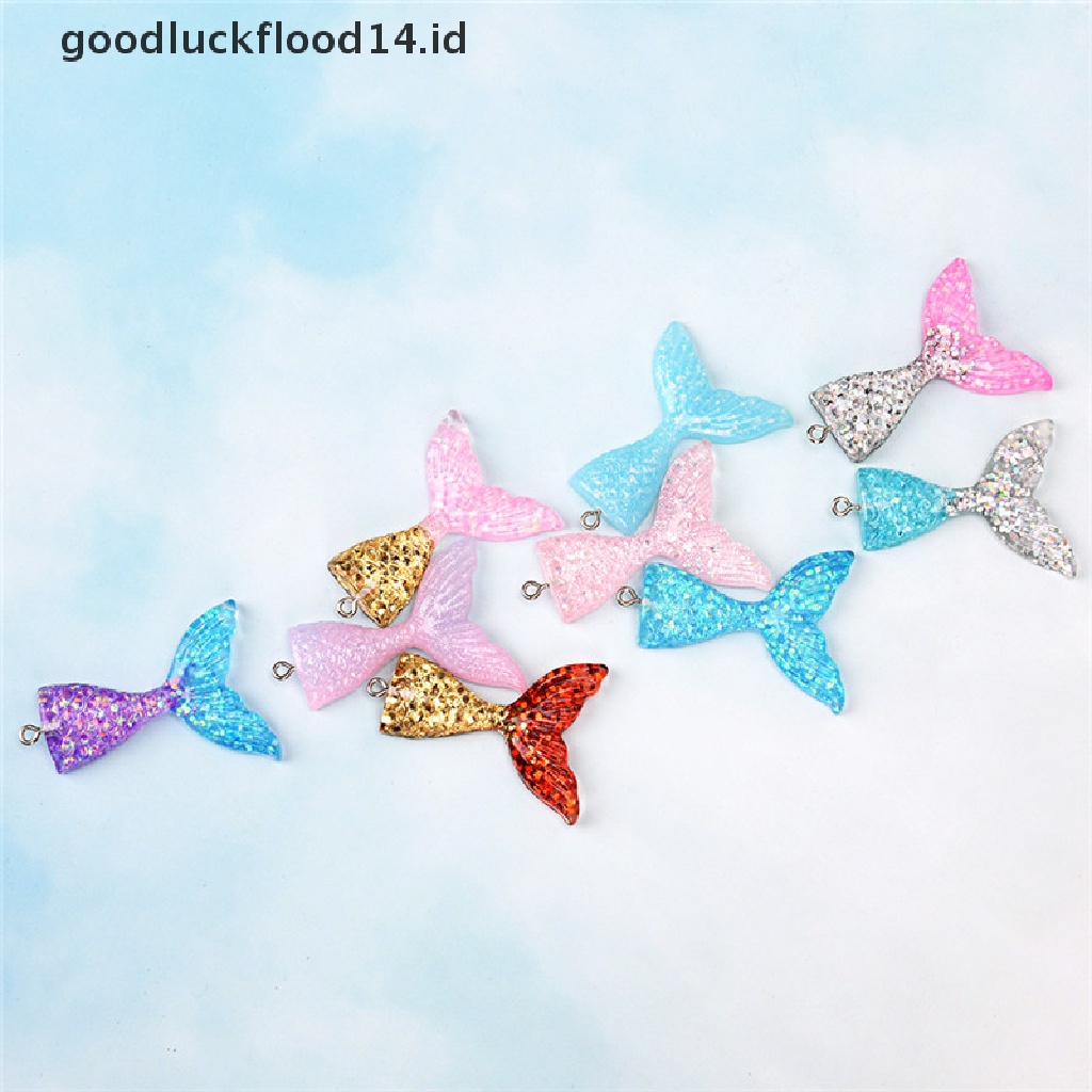 [OOID] 10PCS Mixed Glitter Mermaid Fish Tail Resin DIY Pendant Fit Bracelet Necklace ID