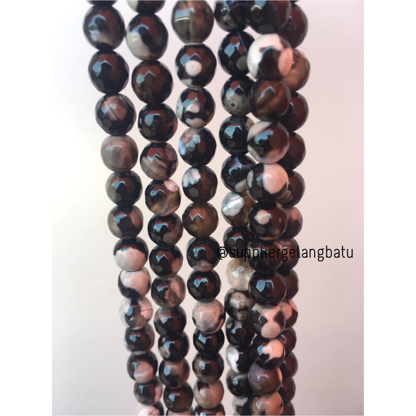 batu dalmantion agate FACETED BEADS 8mm cutting bahan gelang kalung aksesoris fashion black white