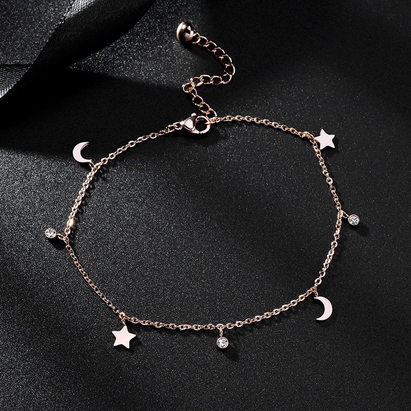390# Gelang Wanita titanium lapis emas 18k  model Bintang dan Lonceng rose gold-3