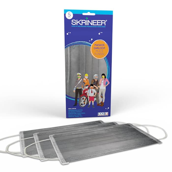 Masker Skrineer Warna Abu Earloop l Bukan Masker Sensi l Bukan Masker Hijab l Masker Non Medis