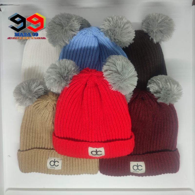 Kupluk Pompom DC KIDS / Topi Rajut bayi anak 0-3 tahun bahan Wol lembut kualitas super  premium