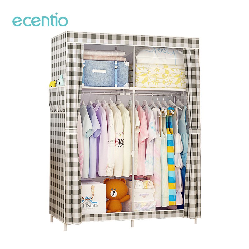 

Ecentio Lemari pakaian rak baju lemari kain rak besi lemari portable anak bayi