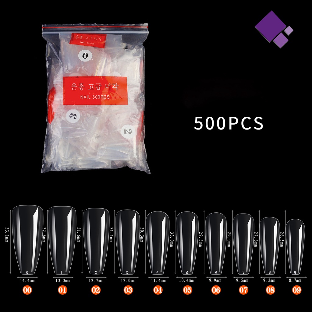 500pcs Kuku Palsu Bahan Plastik Warna Natural Untuk Wanita