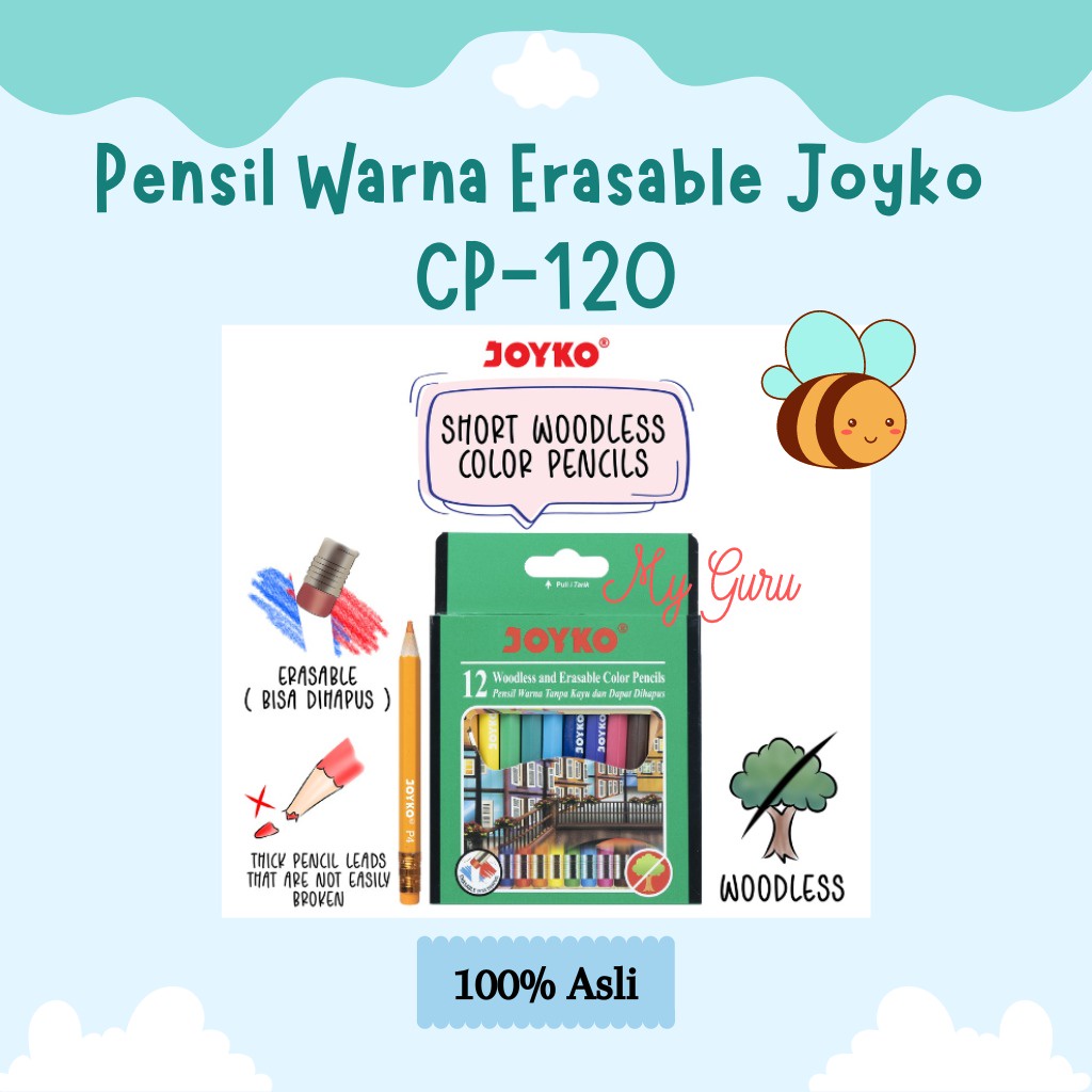 

[SET] PENSIL WARNA ERASABLE JOYKO CP-120 12 WARNA COLOR PENCILS PENDEK