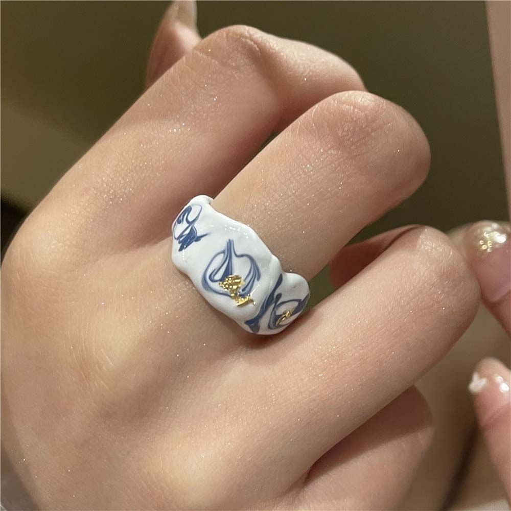 Needway  Retro Open Ring Personality Fashion Jewelry Finger Rings Women Pearl Korean Temperament Painted Flower Girls Alloy/Multicolor