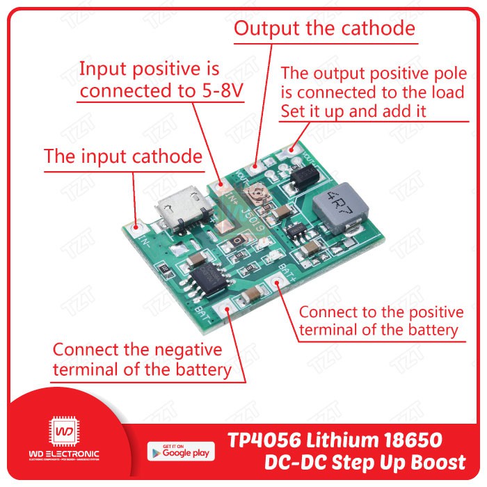 3.7V 4.2V Battery 18650 Charger Board TP4056 DC-DC Step Up