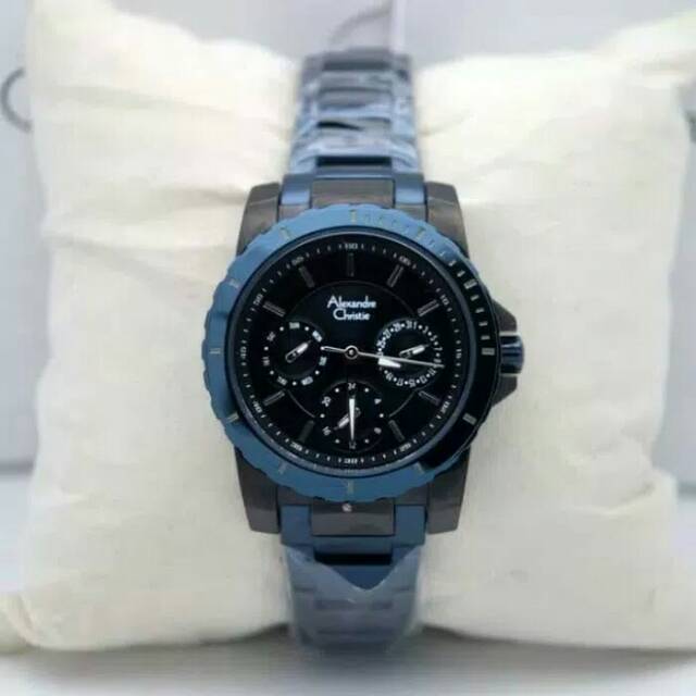 JAM TANGAN WANITA ALEXANDRE CHRISTIE AC 6141 CEWEK BLACK BLUE / BLACK RANTAI BIRU ORIGINAL
