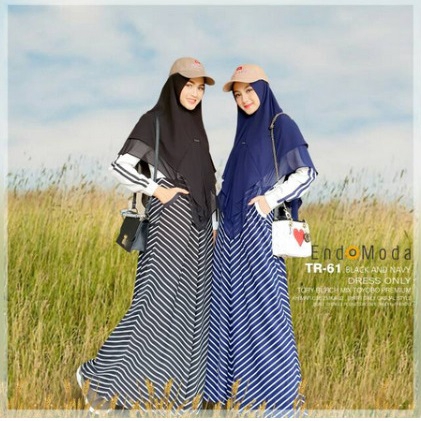 Baju lebaran/Gamis lebaran, GAMIS MUSLIMAH ENDOMODA TR 61 NAVY & HITAM