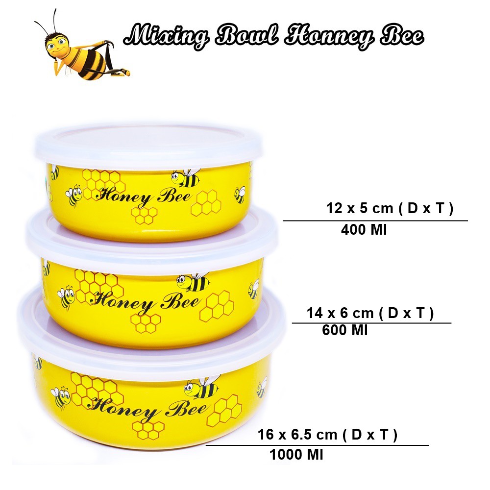 Maspion Mangkuk Mixing Bowl HONEY BEE Set 12/16 CM isi 3pcs + Tutup