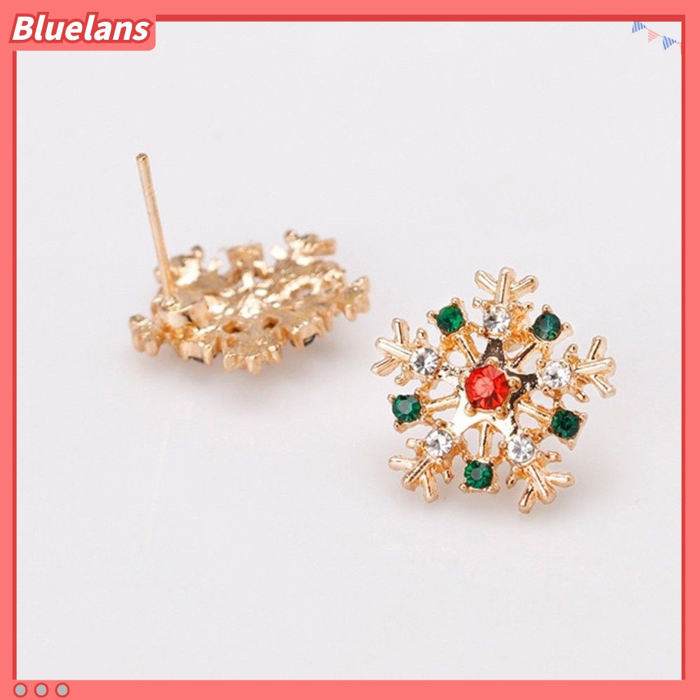 Anting Stud Desain Snowflake Natal Aksen Berlian Imitasi Untuk Wanita