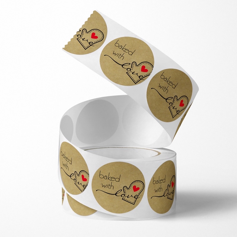 [500Pcs/Roll] Sticker Handmade With Love Stiker Label Bakery Baked With Love