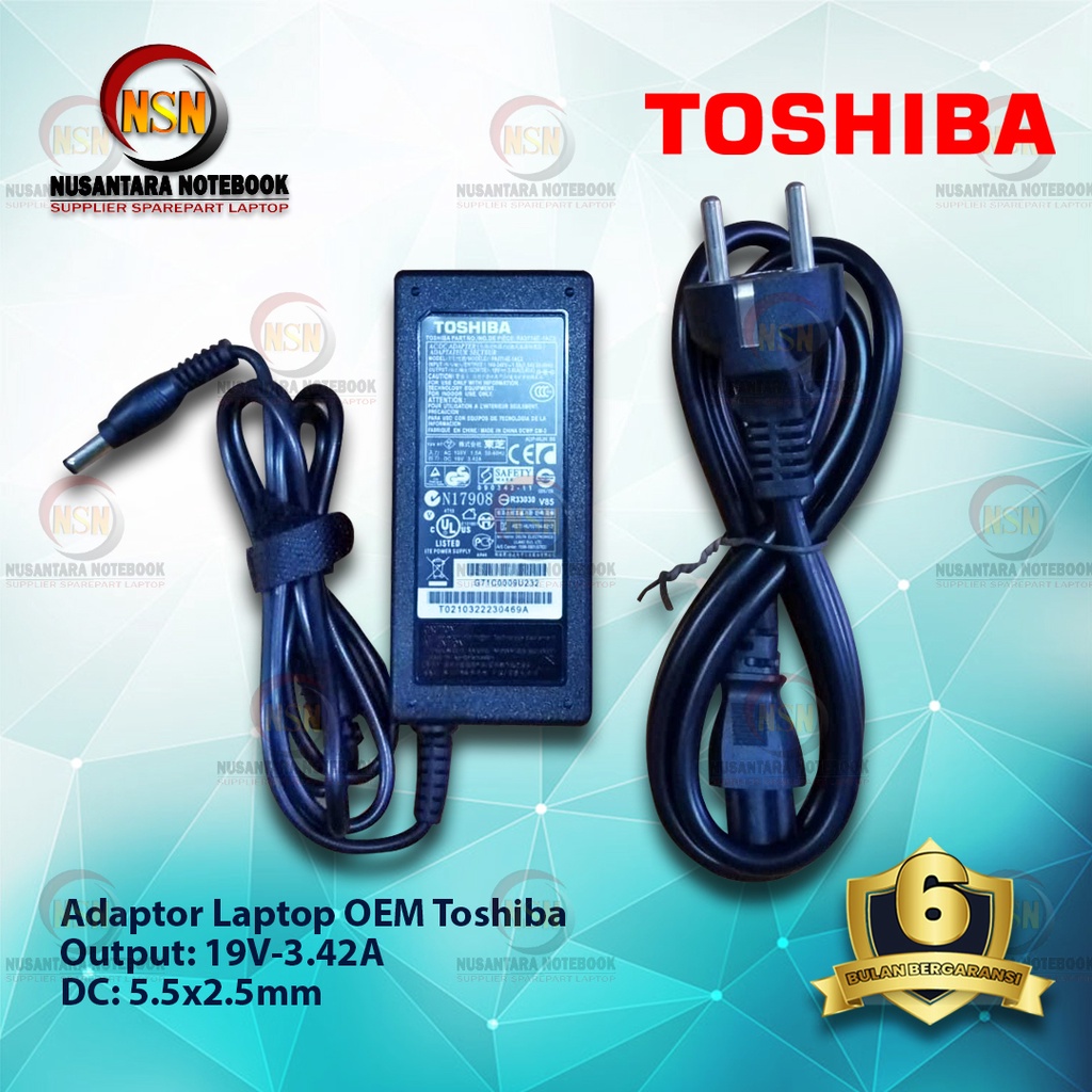 Adaptor OEM Laptop For Toshiba 19V 3.42A Dc 5.5x2.5mm