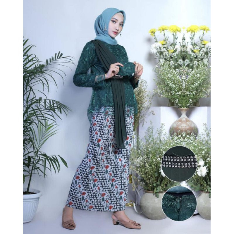 OUTFIT TERBARU • SETELEN KEBAYA TILLE BUSUI SELENDANG / KEBAYA JUMBO / KOMDANGAN PERNIKAHAN / AKAD-HIJAU
