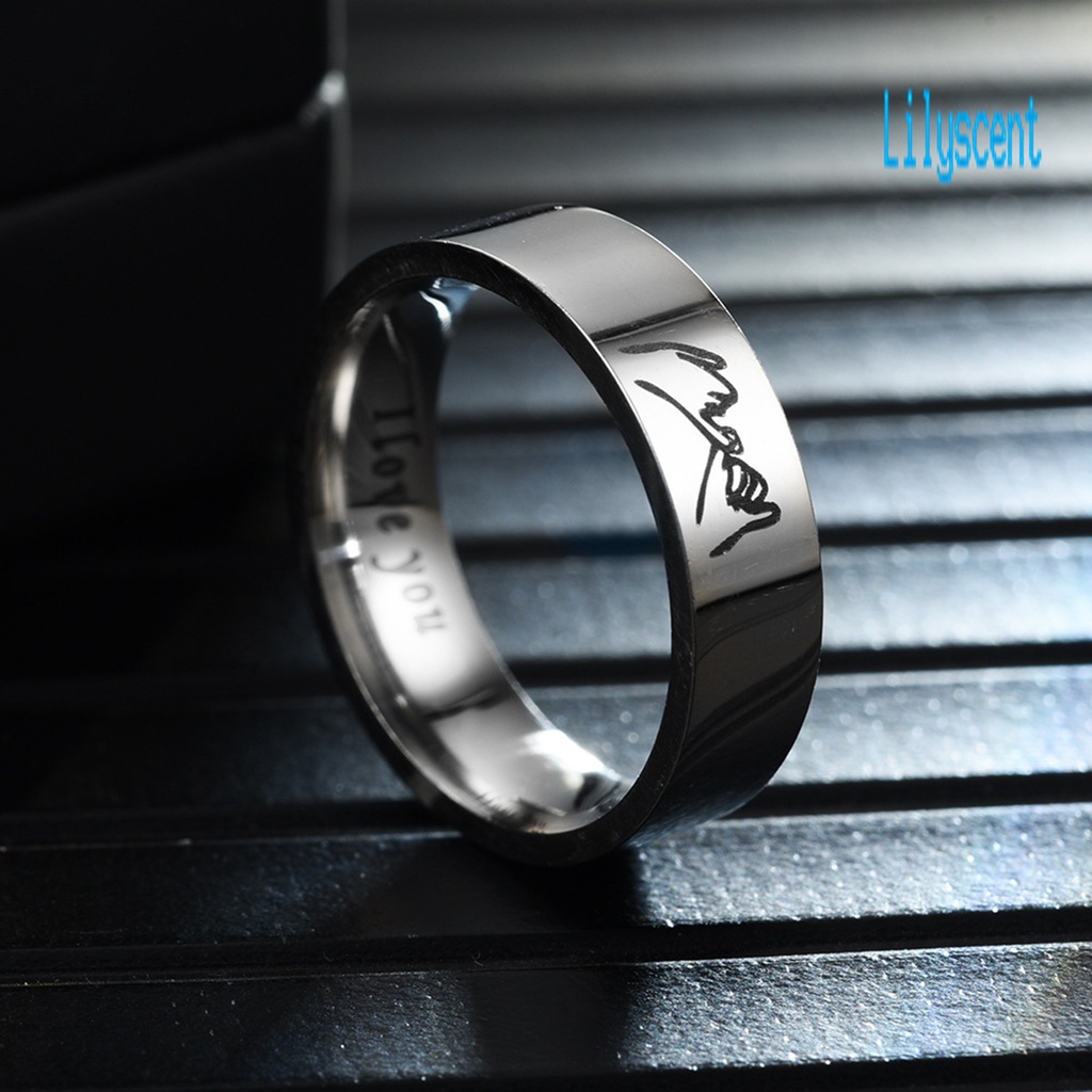 Cincin Pasangan Desain Tulisan I Love You Bahan Stainless Steel Gaya Kasual Untuk Hadiah Valentine