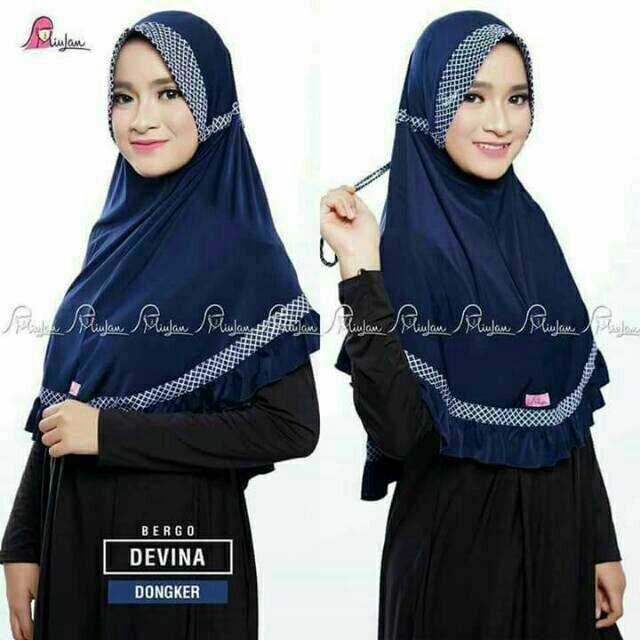Miulan Bergo Devina~Kerudung hijab jilbab Syari Simple Motif kotak Tali Serut Polos Jersey Pet Antem
