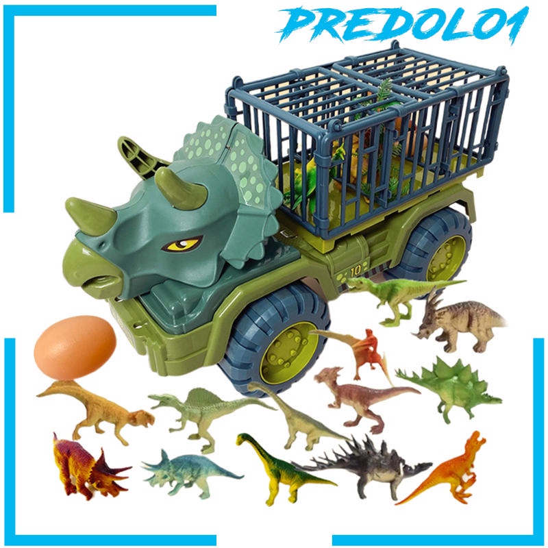 (Predolo1) 15 Pcs Mainan Truk Pengangkut Dinosaurus Triceratops Untuk Anak